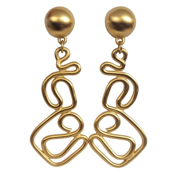 Unbranded Jewelry - Unsigned Anne Klein Matte Gold Tone Modernist Snake Dangle Clip-On Earrings E59